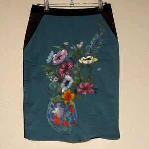 Anthropologie HD in Paris Emerald Garden Pencil Skirt Size 0